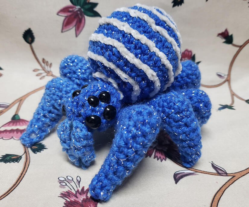 Crochet Spider, also available with fuzzy legs. $35 CAD